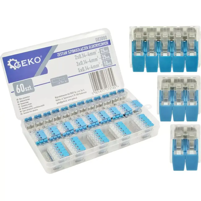 GEKO Snelkoppelset voor elektrische verbindingen - 0,2-4 mm² - 60 stuks - Duurzaam en veelzijdig