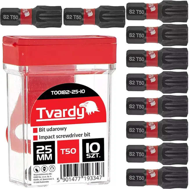 Tvardy Torx Impact Bit T50 - S2 Staal - Magnetisch - 25mm - Set van 10 Stuks