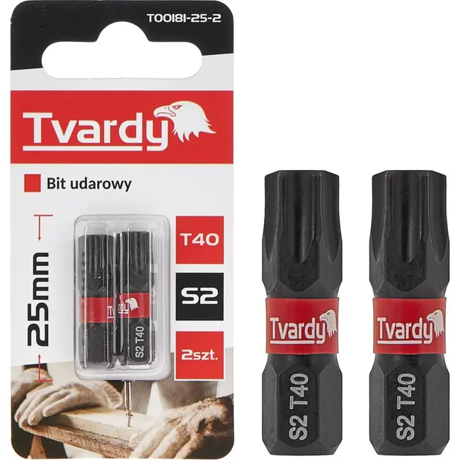 Tvardy Impact bit T40 - 25mm - S2 staal - magnetische tip - set van 2 stuks