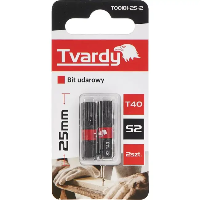 Tvardy Impact bit T40 - 25mm - S2 staal - magnetische tip - set van 2 stuks