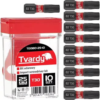 Tvardy Impact bit T30 - S2 staal - 25mm - Magnetische tip - Set van 10 stuks