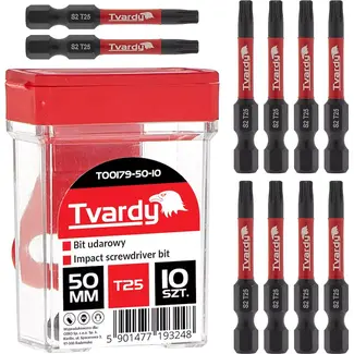 Tvardy Impact bit T25 - 50mm - S2 staal - magnetische tip - set van 10 stuks