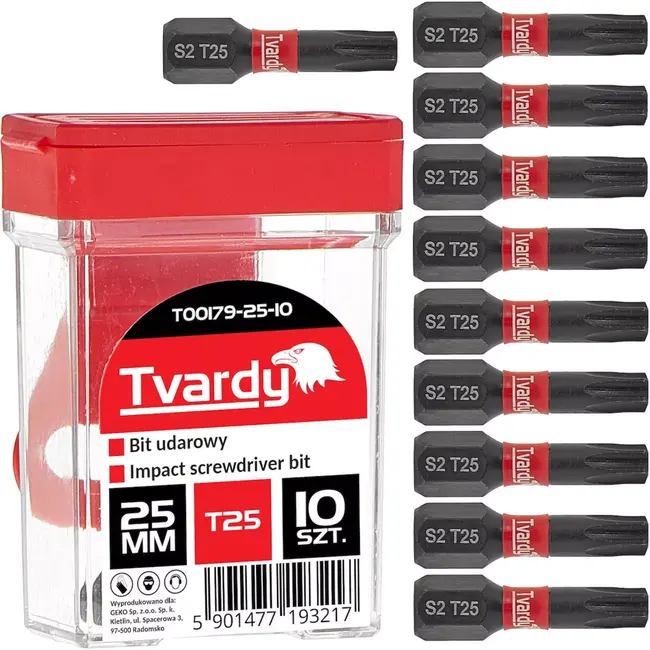 Tvardy Impact bit T25 - 25mm - S2 staal - magnetische tip - set van 10 stuks