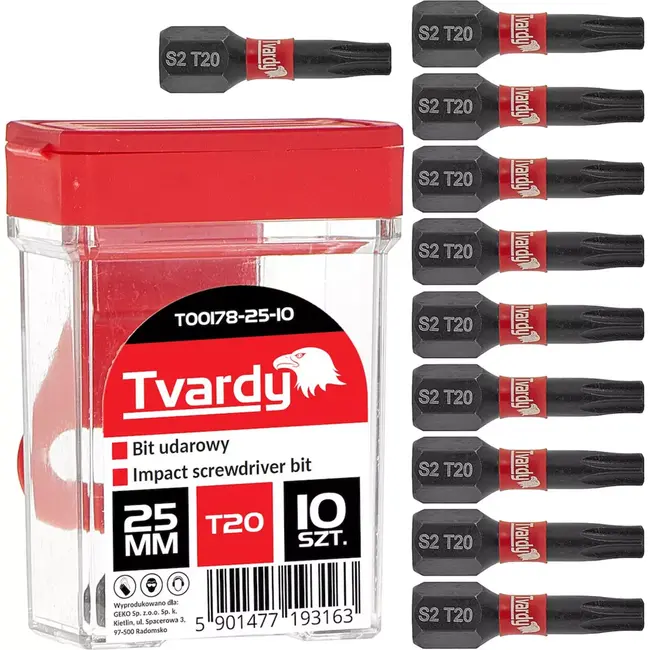 Tvardy Impact bit set - Torx T20 - S2 staal - 25mm - 10 stuks