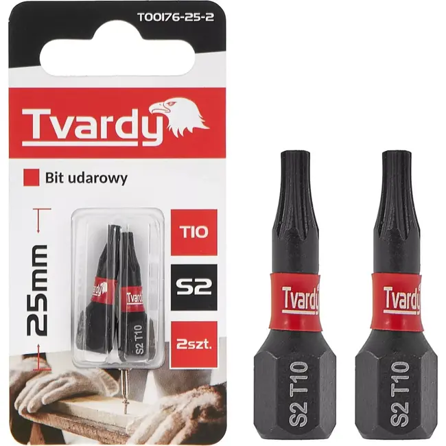 Tvardy Impact bit T10 - 25mm - S2 staal - Magnetische tip - Set van 2