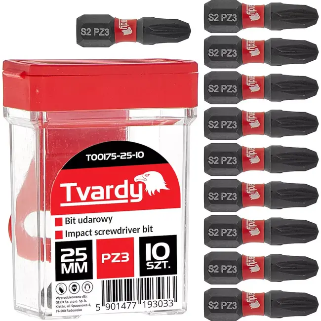 Tvardy Impact bit PZ3 - 50mm S2 staal - Magnetische tip - Set van 10 stuks