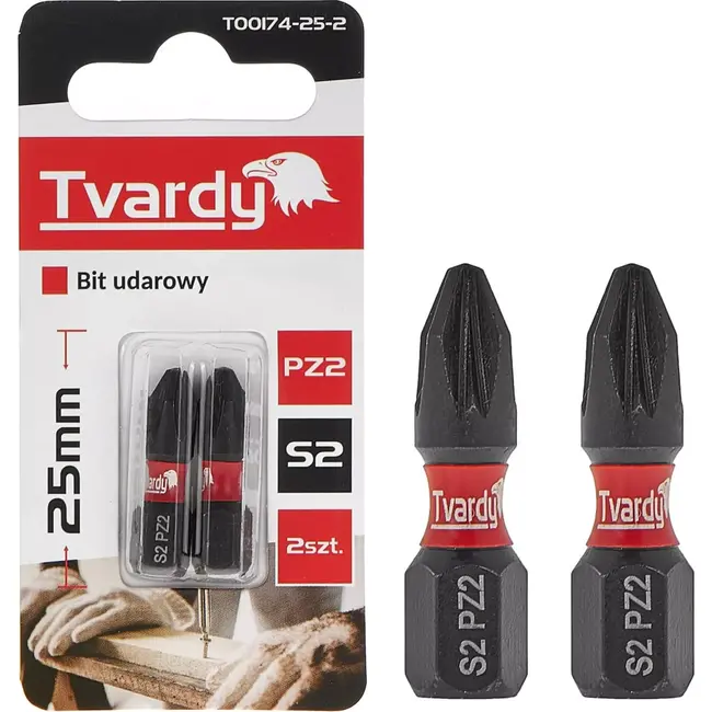 Tvardy Impact bit set - PZ2 25mm - S2 staal - Magnetische tip - 2 stuks