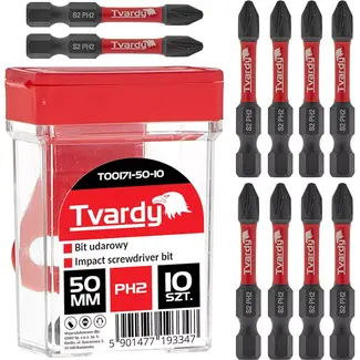 Tvardy Impact bit PH2 - 50mm S2 staal - Magnetische tip - Set van 10 stuks
