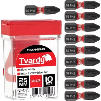 Tvardy Impact bit PH2 - S2 staal - 25mm - Magnetische punt - Set van 10 stuks