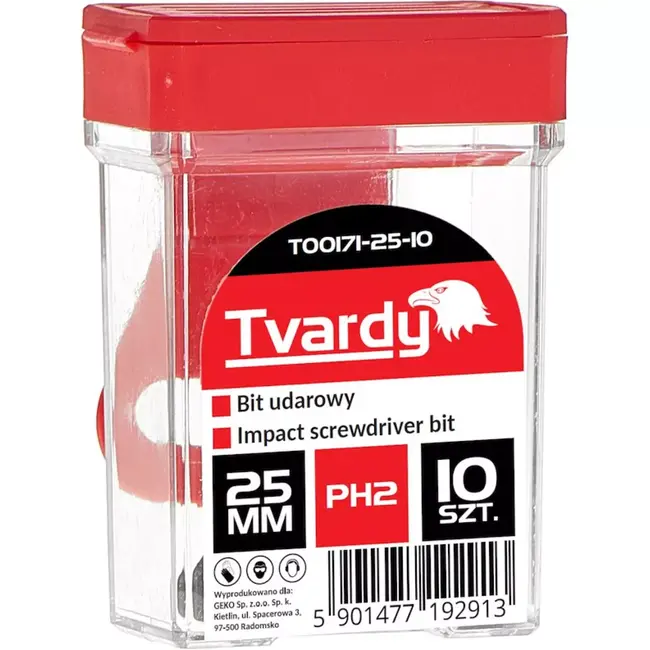 Tvardy Impact bit PH2 - S2 staal - 25mm - Magnetische punt - Set van 10 stuks