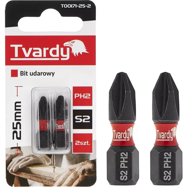 Tvardy Impact bit PH2 - S2 staal - 25mm - Magnetische punt - Set van 2