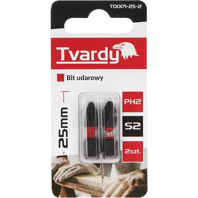 Tvardy Impact bit PH2 - S2 staal - 25mm - Magnetische punt - Set van 2