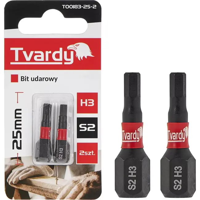 Tvardy Impact bit H3 - S2 staal - 25mm - magnetische tip - set van 2 stuks