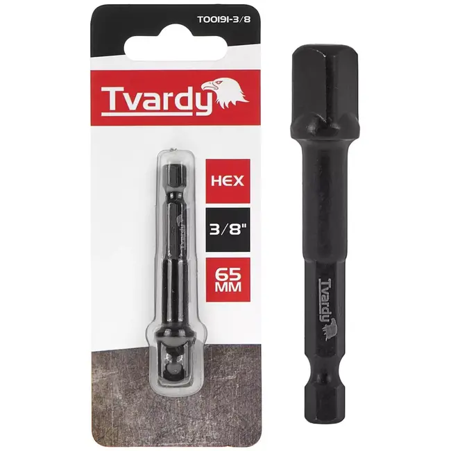 Tvardy Impact adapter - 65mm lengte - Hex aansluiting - Slagvast - Voor 3/8" sockets