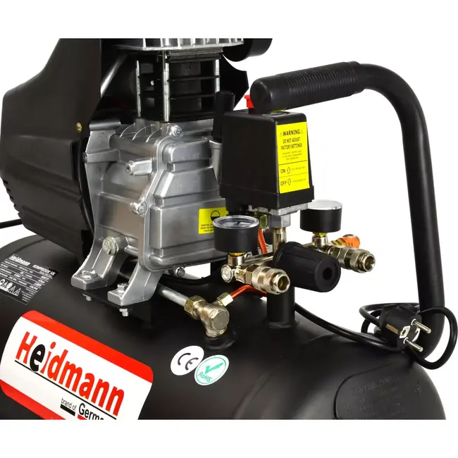 Heidmann Compacte oliecompressor - 50L tank - 8 bar druk - 2.8 kW motor - Geschikt voor thuis en licht industrieel gebruik
