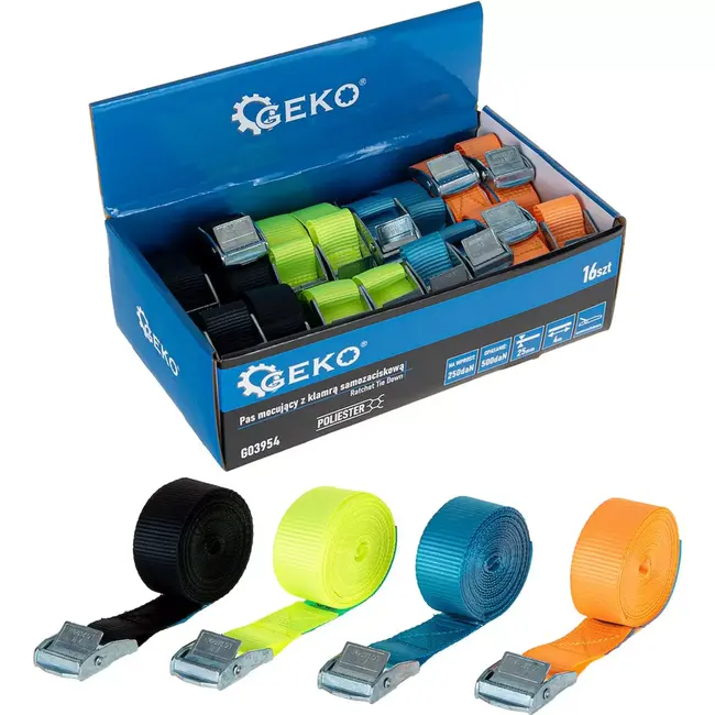 GEKO Cambuckle spanband - 25mm x 4m - 500kg draagkracht - 16 stuks