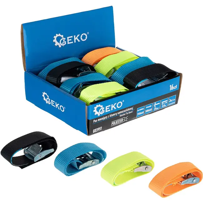 GEKO Cambuckle spanbanden - 25mm x 0,5m - 500kg - 16 stuks