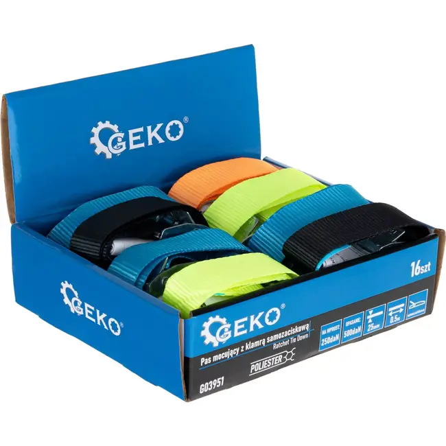 GEKO Cambuckle spanbanden - 25mm x 0,5m - 500kg - 16 stuks