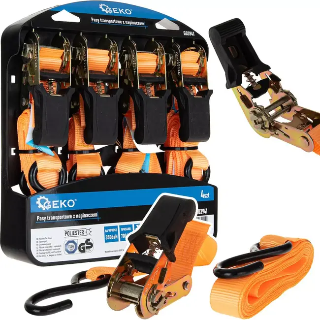 GEKO Rateltrekbanden - 25mm x 4,5m - 700kg - Polyester - Set van 2 stuks