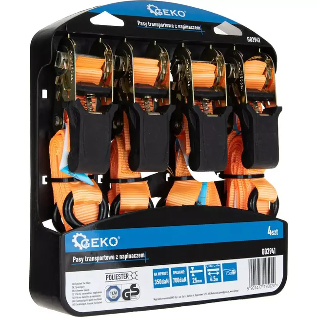 GEKO Rateltrekbanden - 25mm x 4,5m - 700kg - Polyester - Set van 2 stuks