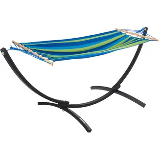 Keltin Tuin hangmat met frame - 200x100 cm - 200 kg draagkracht - Duurzaam katoen/polyester - Geschikt voor binnen en buiten