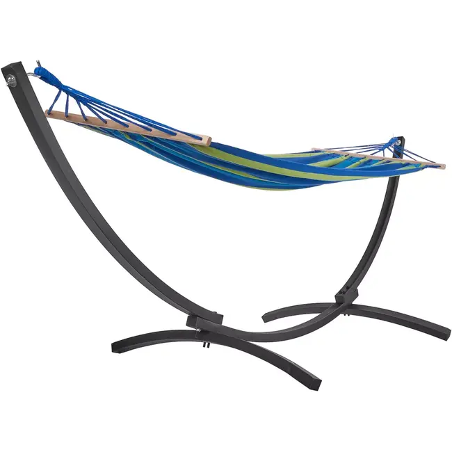 Keltin Tuin hangmat met frame - 200x100 cm - 200 kg draagkracht - Duurzaam katoen/polyester - Geschikt voor binnen en buiten