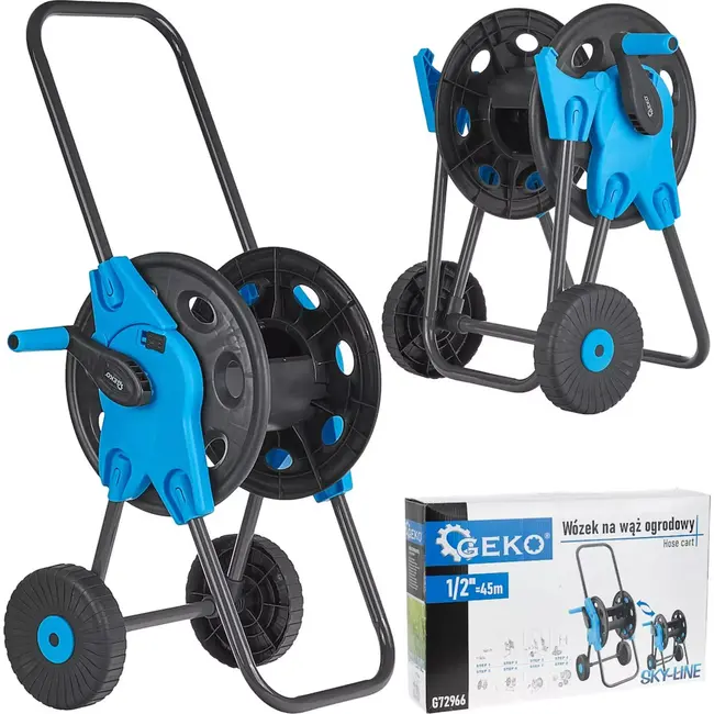 GEKO Tuinhaspelwagen - Opvouwbare handgreep - 45m capaciteit - Duurzame wielen - Lichtgewicht kunststof