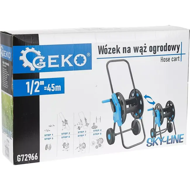 GEKO Tuinhaspelwagen - Opvouwbare handgreep - 45m capaciteit - Duurzame wielen - Lichtgewicht kunststof