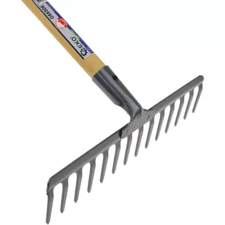 GEKO 14-tands hark - Houten steel - Geschikt voor tuinwerk en bladeren verzamelen