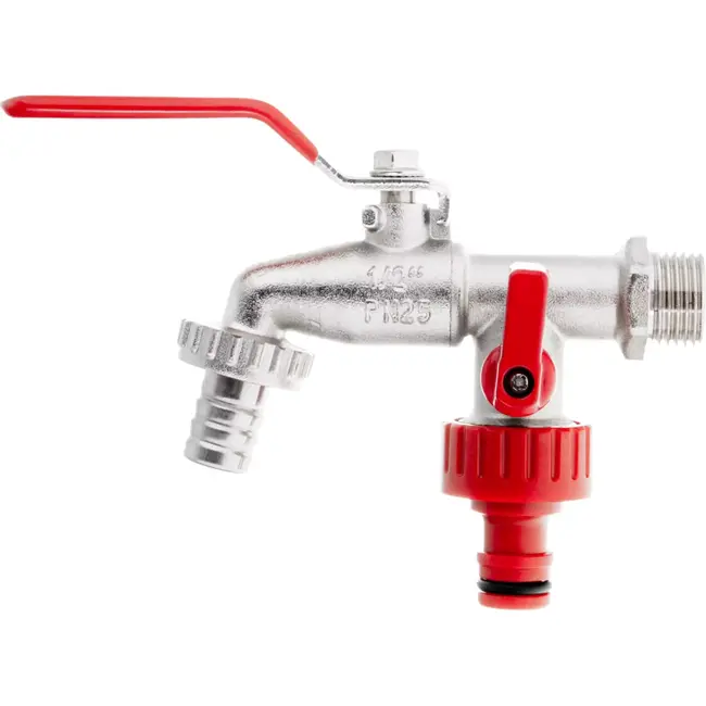 GEKO Dubbele kraan met onafhankelijke uitgangen en snelle tuinslangkoppeling