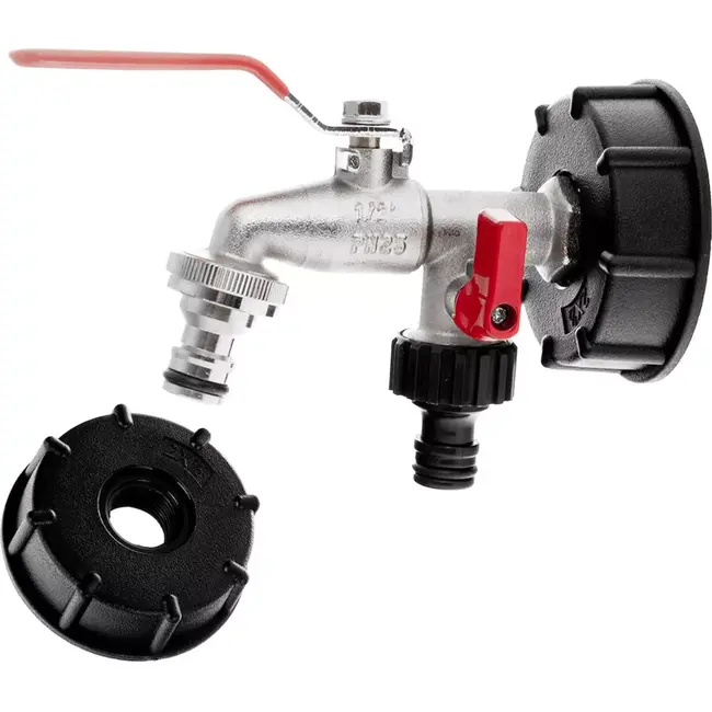 GEKO Dubbele kraan met IBC-adapter en snelkoppelingen - Weerbestendig en eenvoudig te installeren