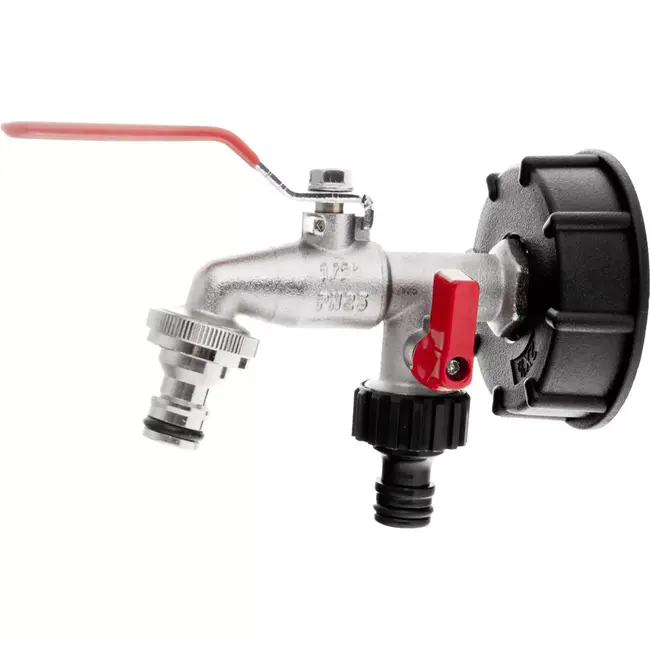 GEKO Dubbele kraan met IBC-adapter en snelkoppelingen - Weerbestendig en eenvoudig te installeren