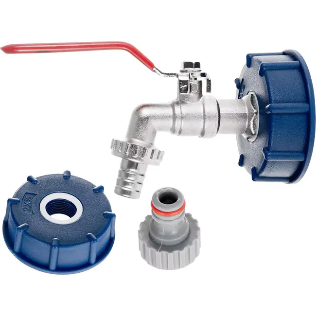 GEKO IBC container set - S60x6 adapter - 1/2'' kraan - 3/4'' buitendraad - snelle koppeling - robuust ontwerp