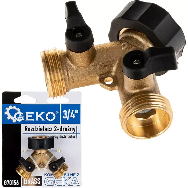 GEKO 2-weg splitter met onafhankelijke kleppen - robuust messing - eenvoudige installatie - 3/4" aansluitingen