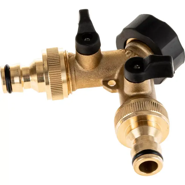 GEKO 2-weg watersplitter - onafhankelijke kleppen - duurzame messing constructie