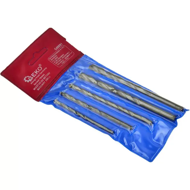 GEKO Boorbitset voor metselwerk - 5 stuks - 4-10 mm - Staal - Inclusief opberghanger