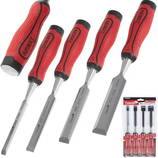 Tvardy Set platte houtbeitels - CrV staal - Ergonomisch - 4 stuks - 10-25 mm