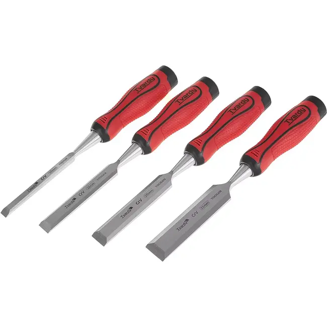 Tvardy Set platte houtbeitels - CrV staal - Ergonomisch - 4 stuks - 10-25 mm