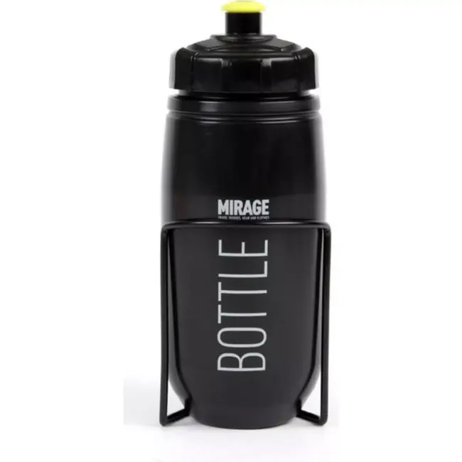 Mirage Bidon 600ml met houder - Zwart - Grote opening - Geschikt voor fietsen