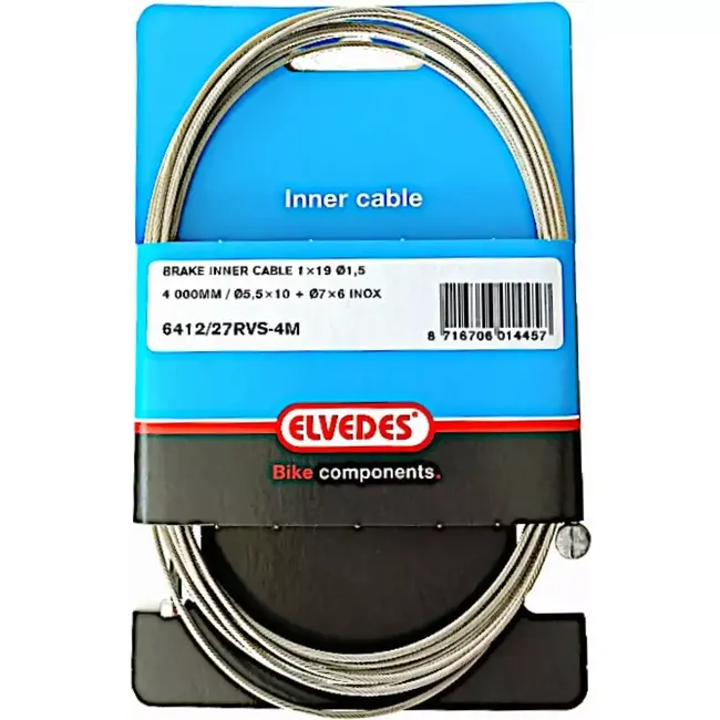 Elvedes Universele RVS achterremkabel - 4 meter - 2 nippels (ton/peer)