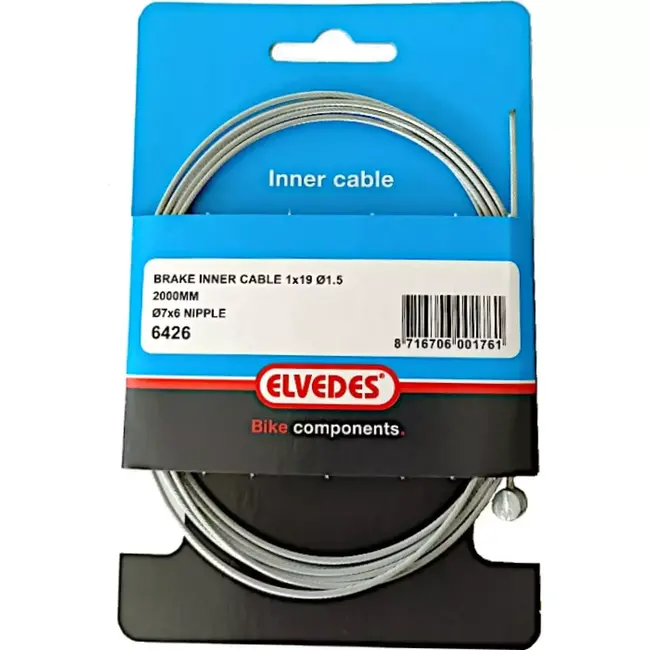 Elvedes Achterrem binnenkabel - staal - 2 meter - zilver - tonnippel