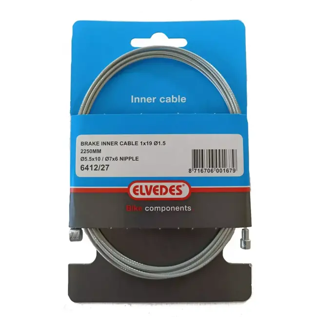 Elvedes Binnenkabel achterrem - 2 nippels - 2.25m - zilver - universeel gebruik