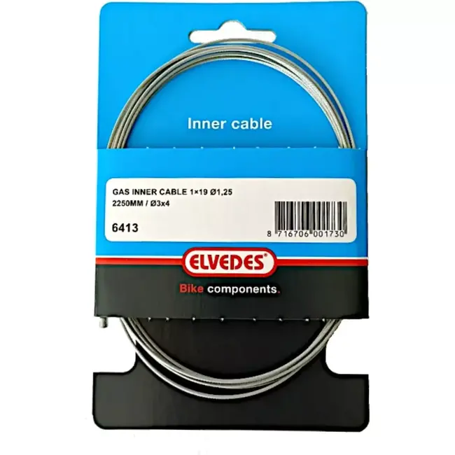 Elvedes Binnenkabel gas - gegalvaniseerd staal - 2.25m - 19 draden - 1.25mm diameter