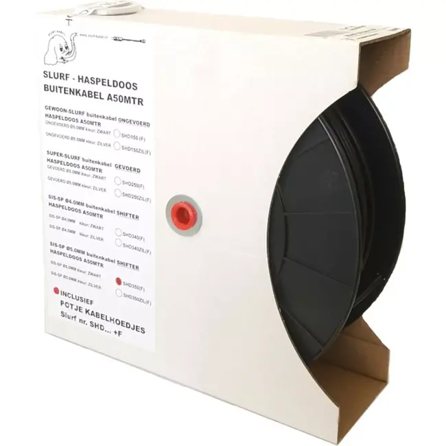 Slurf Buitenkabel derailleur - 50m - zwart - 5mm - incl. kabelhoedjes