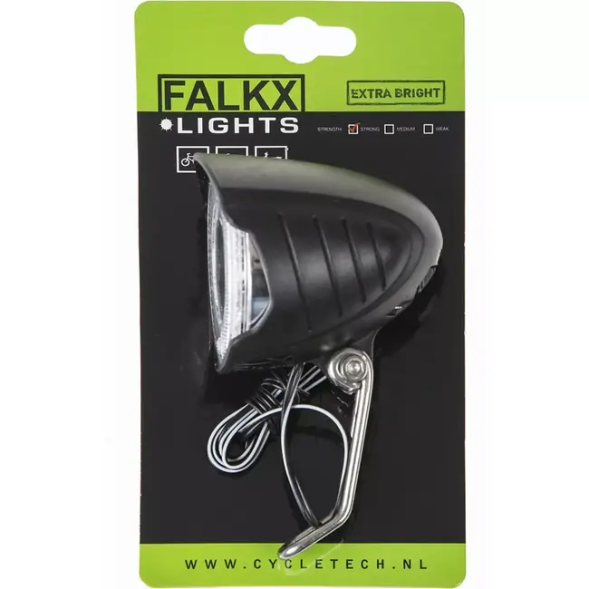 Falkx Koplamp met RVS beugel - 15 lux - Naafdynamo - Zwart