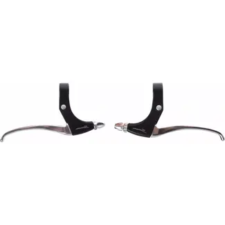 Saccon Aluminium remhendel set - geschikt voor rollerbrake - zwart/zilver - 4-vinger design