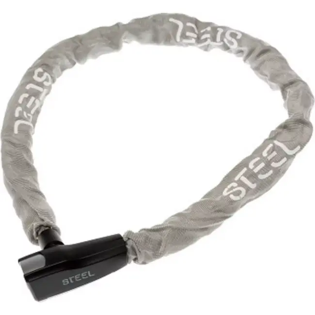 Steel Kettingslot met robuuste vierkante schakels - 8 mm dik - 1100 mm lang - grijs - met nylon beschermhoes