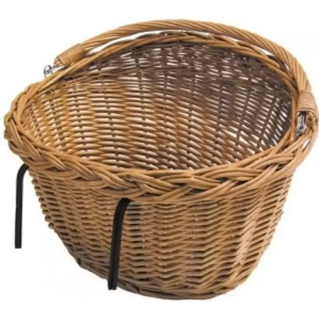 Basil Ovale fietsmand rotan - natuurlijk gelakt - 39x27x22 cm - met haken - voorop of achterop fiets