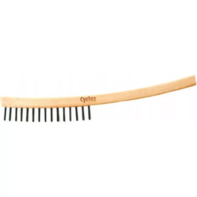Cyclus Staalborstel - 3 Rijen - Duurzaam Staal - Houten Handvat - Voor Metaalreiniging