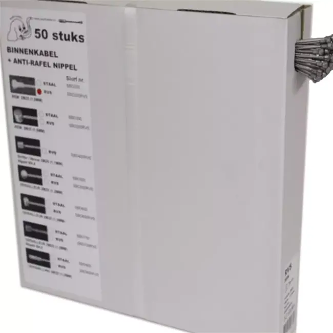 Slurf RVS binnenkabels voor remsystemen - peer nippel - 50 stuks - 2,25 m - anti-rafelnippels